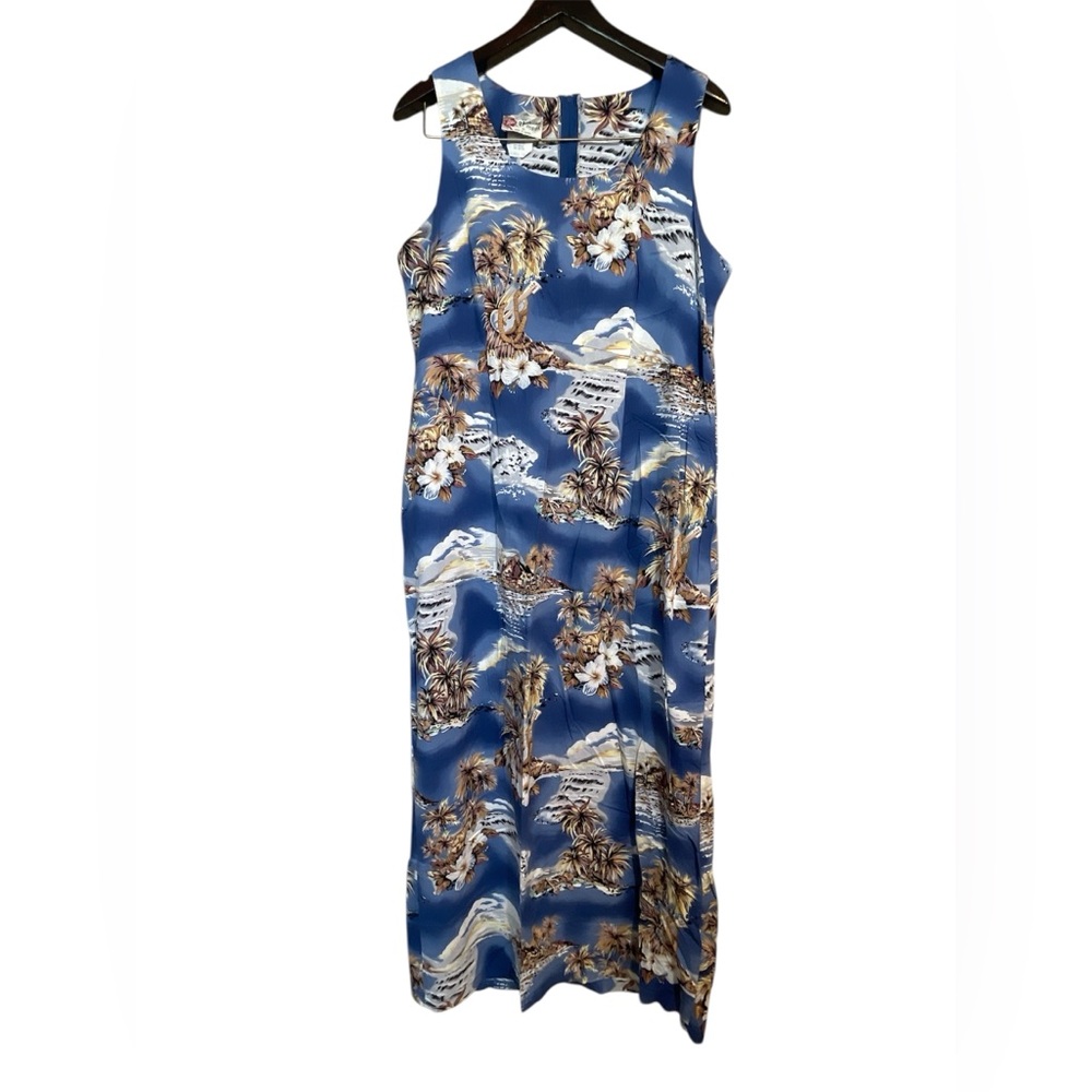 Vintage The Hawaiian Original Midi Maxi Dress Size 16 Blue Floral Sleeveless